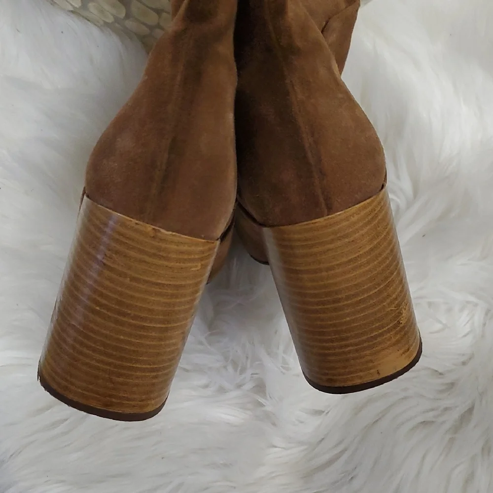 Pure Navy Chic Tan Suede Heeled Boots - Picture 10 of 16